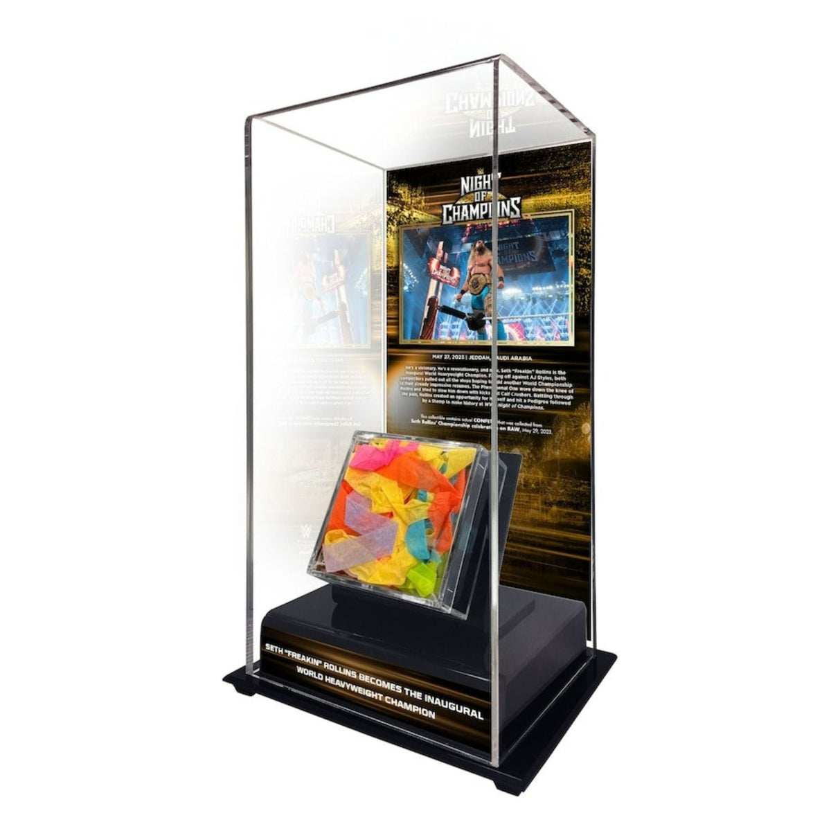 Seth "Freakin" Rollins WWE Fanatics Authentic Inaugural World Heavyweight Champion Tall Display Case with RAW Celebration-Used Confetti