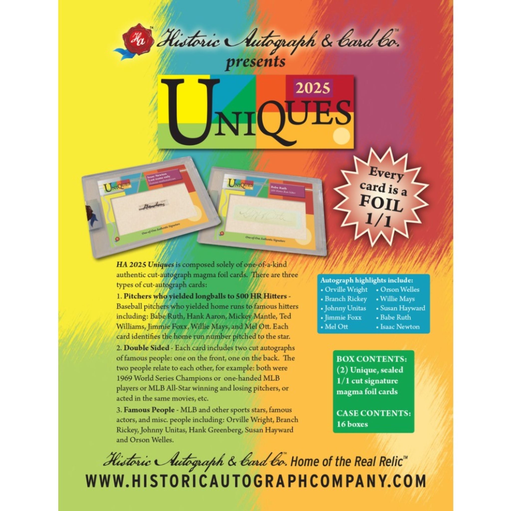 2025 Historic Autographs Uniques Hobby Box