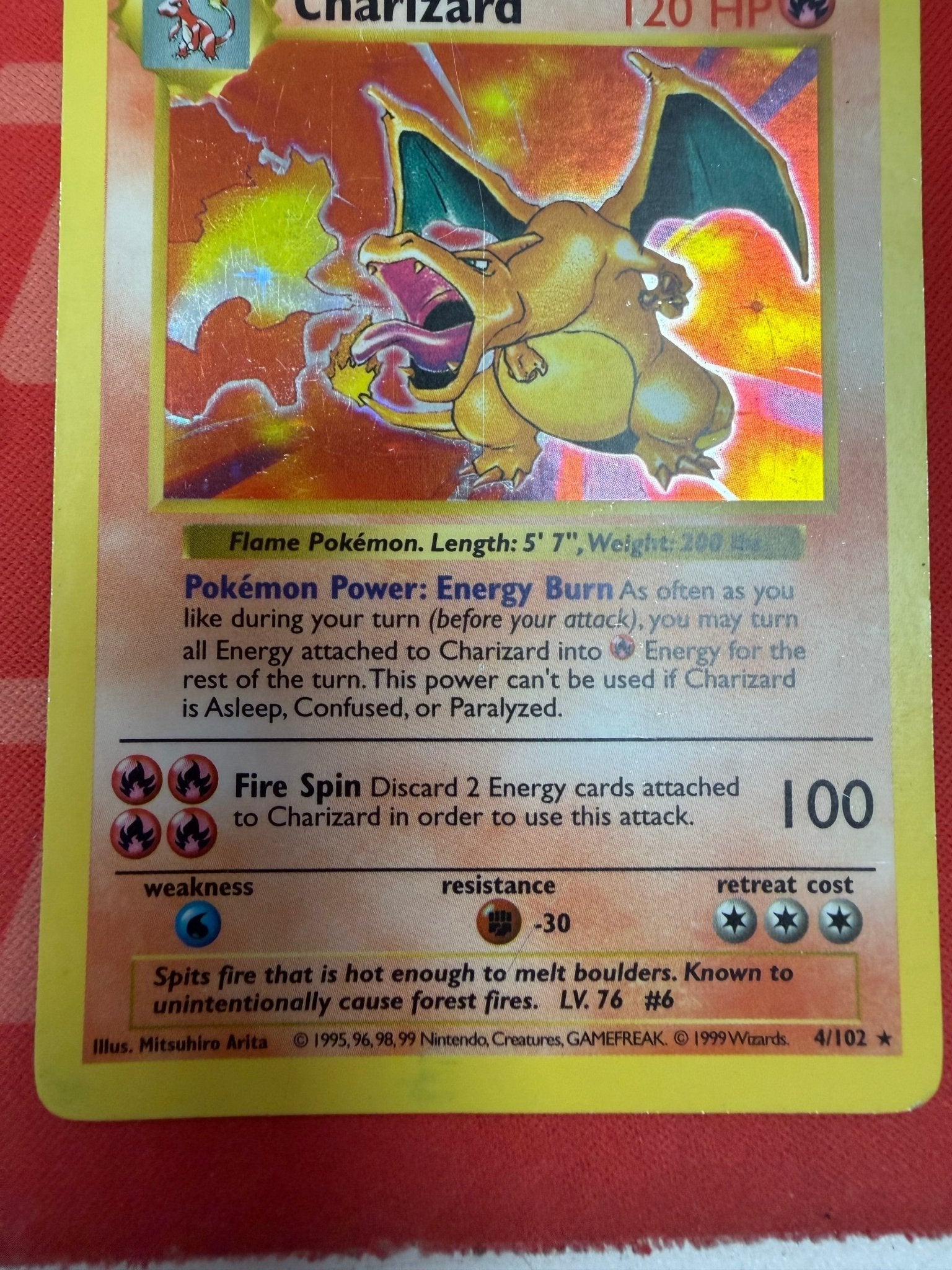 1999 Pokemon Base Set Charizard Holo Shadowless MP-HP 4/102