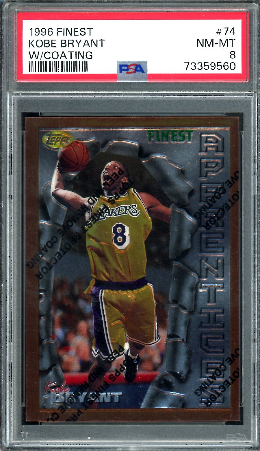 1996/97 Topps Finest Kobe Bryant Rookie w/ Coating PSA 8 Lakers