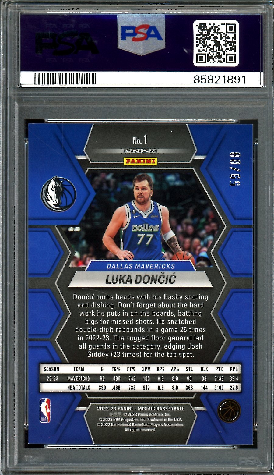 2022/23 Panini Mosaic Luka Doncic Fusion Red & Yellow Choice /88 PSA 9 Mavericks