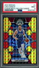 2022/23 Panini Mosaic Luka Doncic Fusion Red & Yellow Choice /88 PSA 9 Mavericks