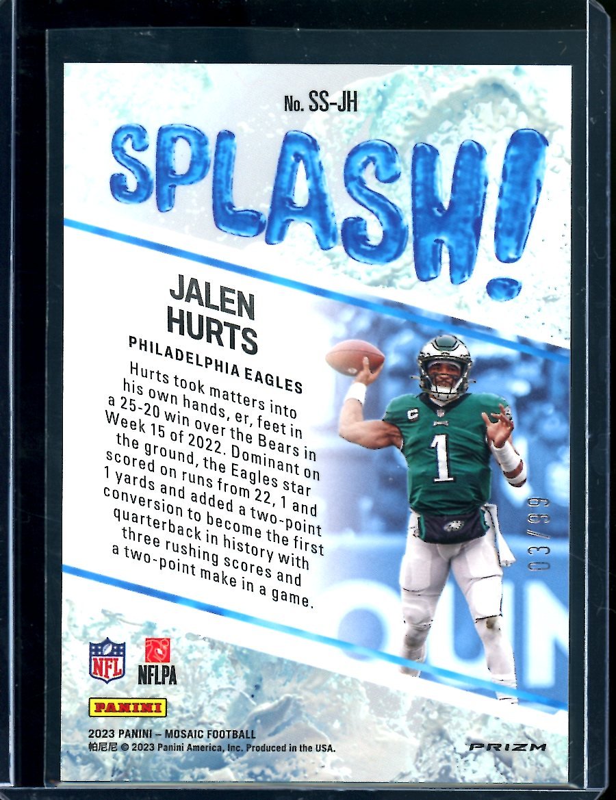 2023 Panini Mosaic Jalen Hurts Splash! Blue /99 Eagles