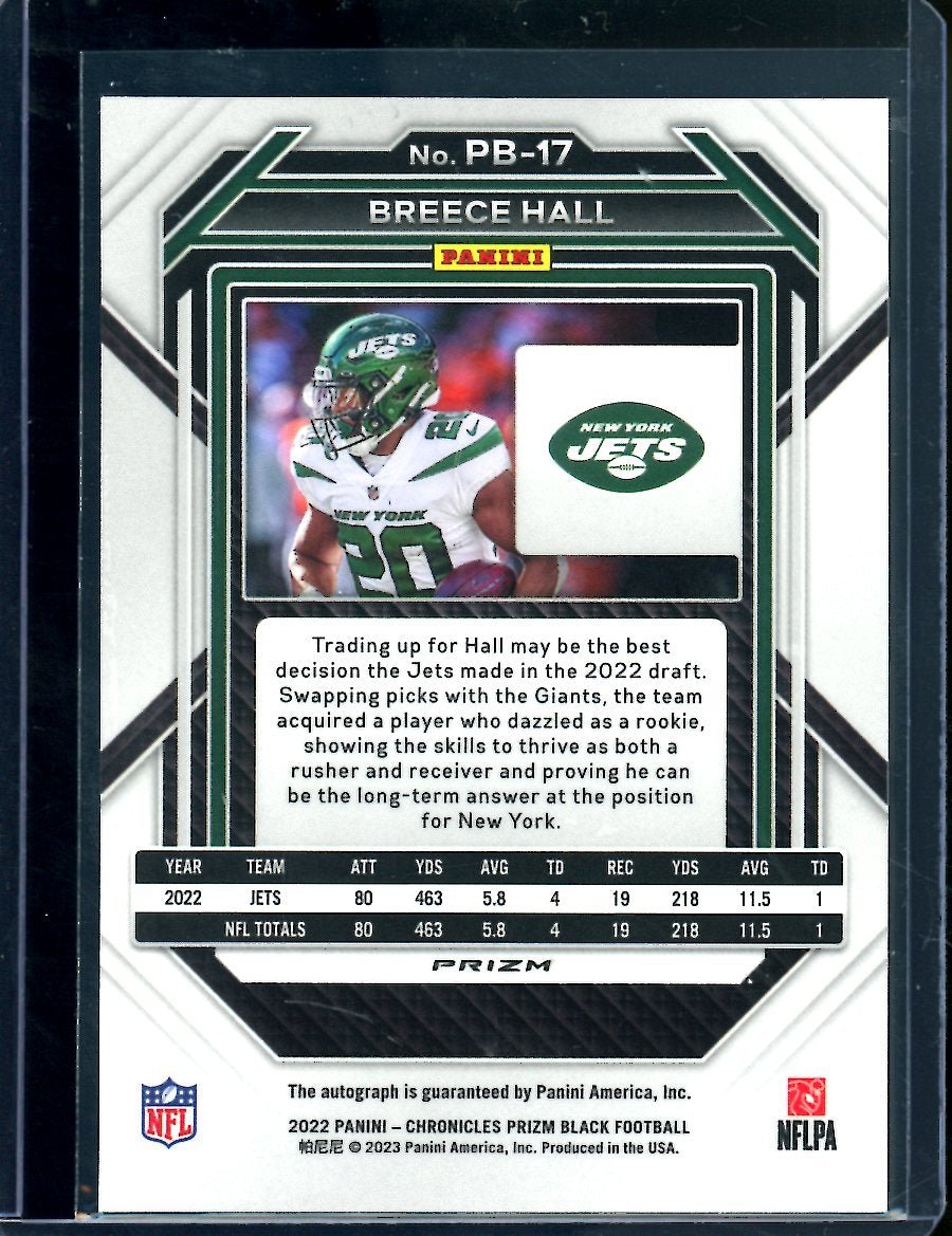 2022 Panini Chronicles Prizm Black Breece Hall Rookie Auto Silver Jets