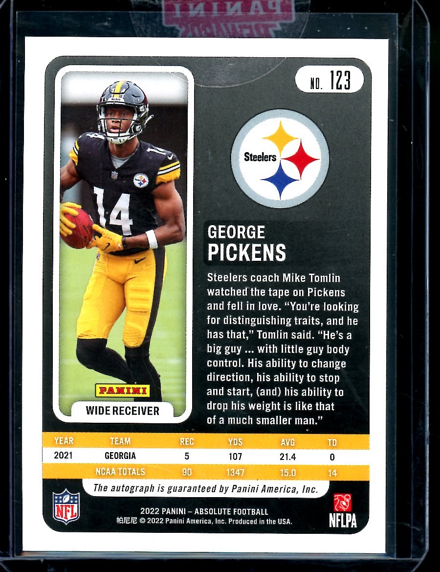 2022 Panini Absolute George Pickens Rookie Auto Orange /35 Steelers