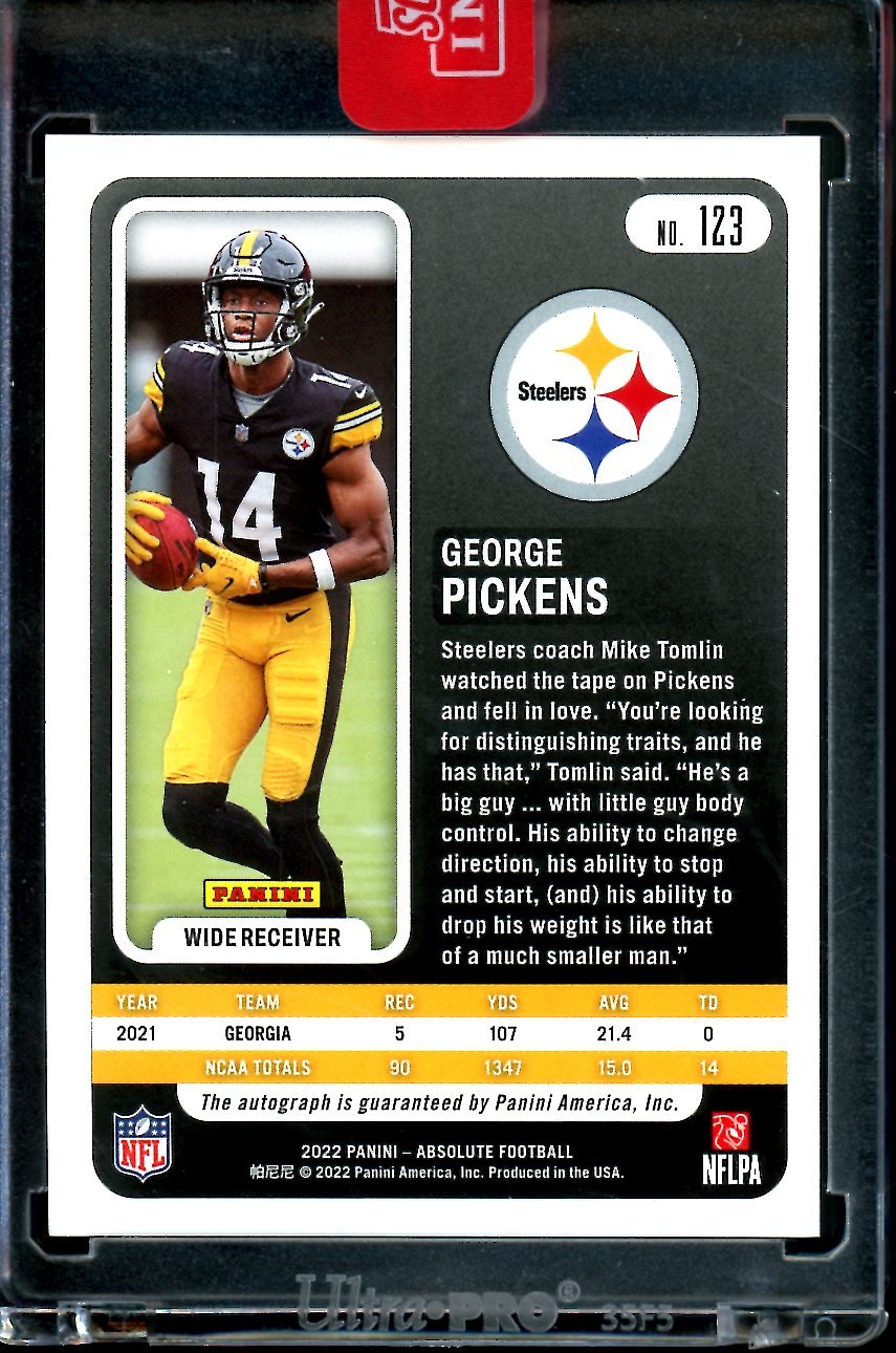 2022 Panini Absolute George Pickens Rookie Purple Rain Auto /5 Steelers