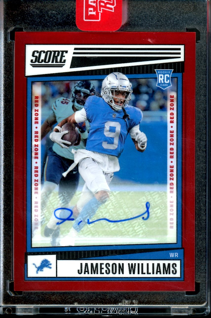 2022 Panini Chronicles Score Jameson Williams Rookie Auto Red Zone /20 Lions