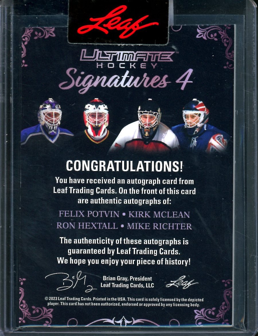 2023 Leaf Ultimate Hockey Felix Potvin/Kirk McLean/Ron Hextall/Mike Richter Quad Auto /8
