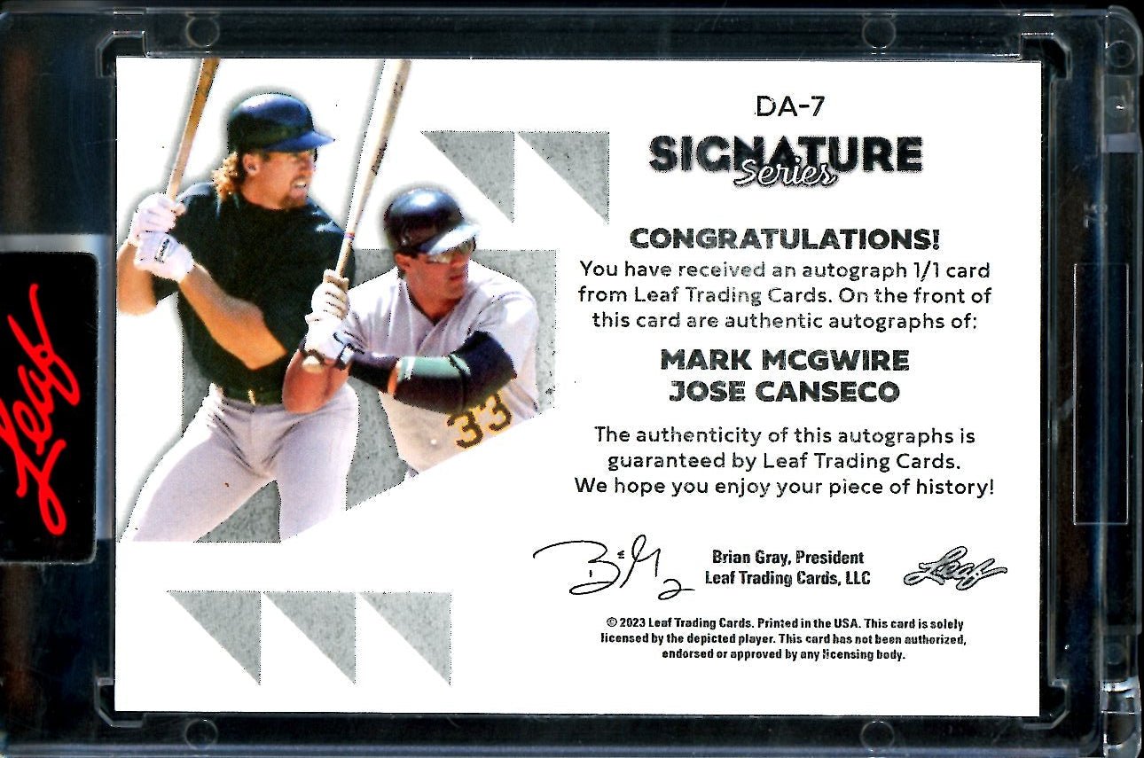 2023 Leaf Signature Series Mark McGwire/Jose Canseco Dual Auto 1/1 Athletics