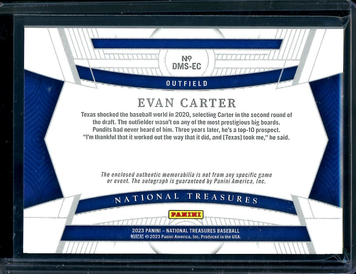 2023 Panini National Treasures Evan Carter Texas Patch Auto /99 Rangers
