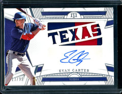 2023 Panini National Treasures Evan Carter Texas Patch Auto /99 Rangers