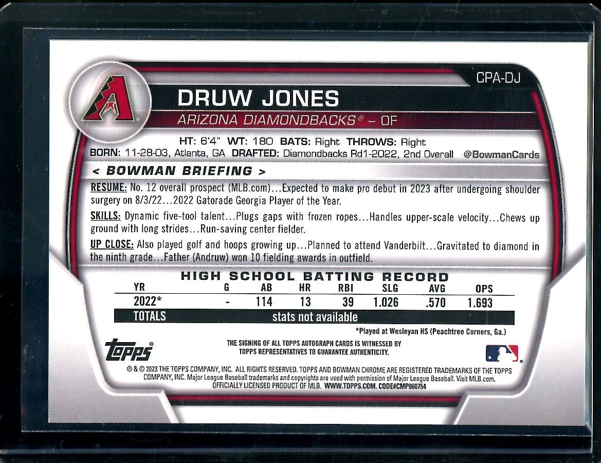 2023 Bowman Chrome Druw Jones 1st Bowman Auto Diamondbacks