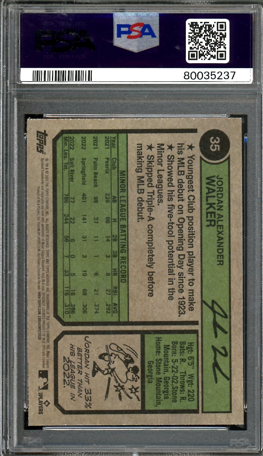2023 Topps Heritage Jordan Walker Rookie SP Variation PSA 8 Cardinals