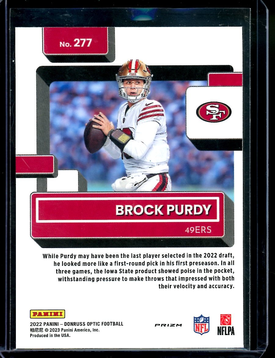 2022 Panini Optic Brock Purdy Rookie Purple Shock 49ers
