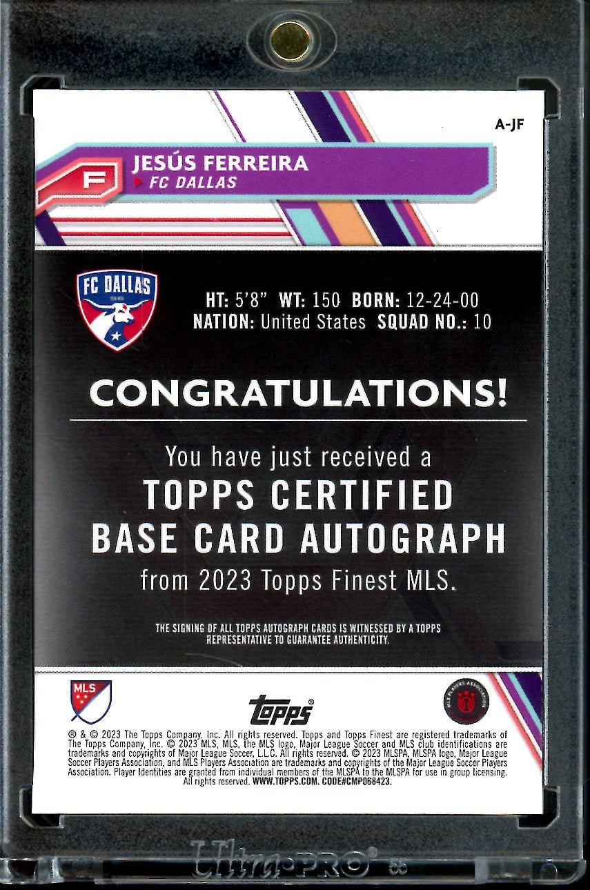 2023 Topps Finest MLS Jesus Ferreira Superfractor Auto 1/1 FC Dallas