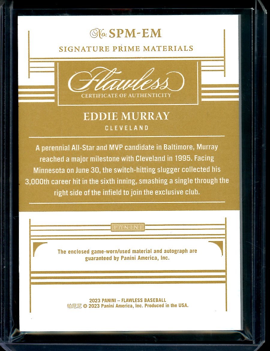2023 Panini Flawless Eddie Murray Signature Prime Materials Patch Auto Emerald /5 Braves
