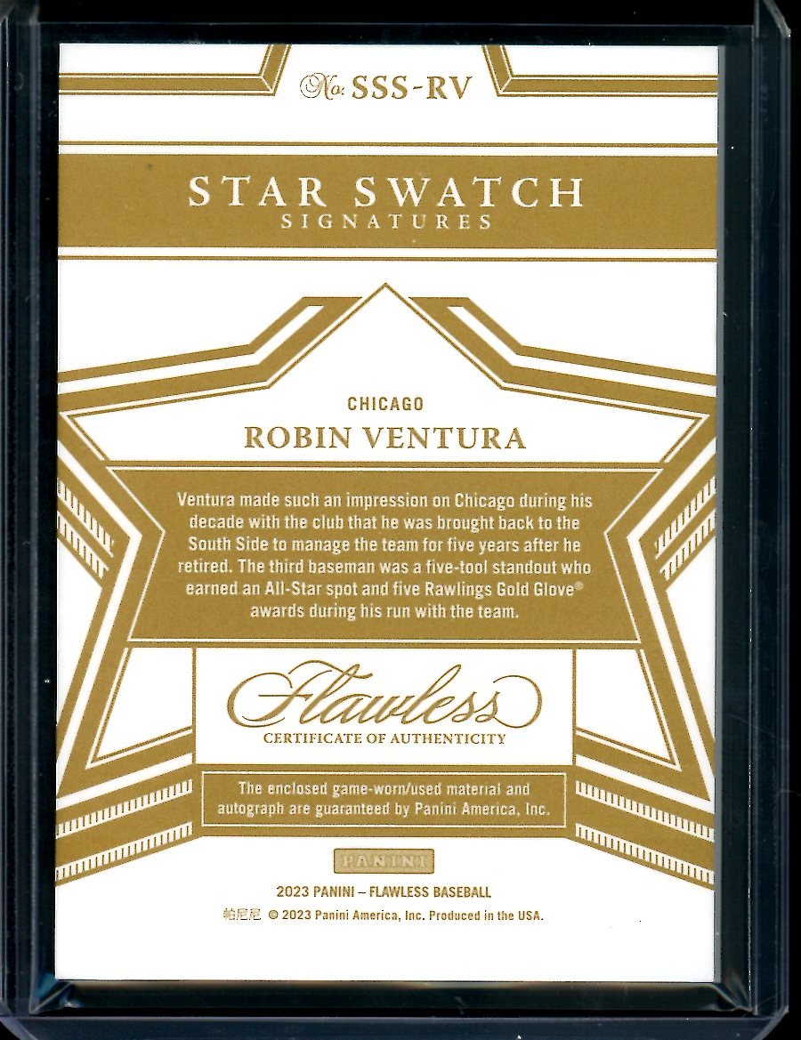 2023 Panini Flawless Robin Ventura Star Swatch Signatures Patch Auto Emerald /5 White Sox
