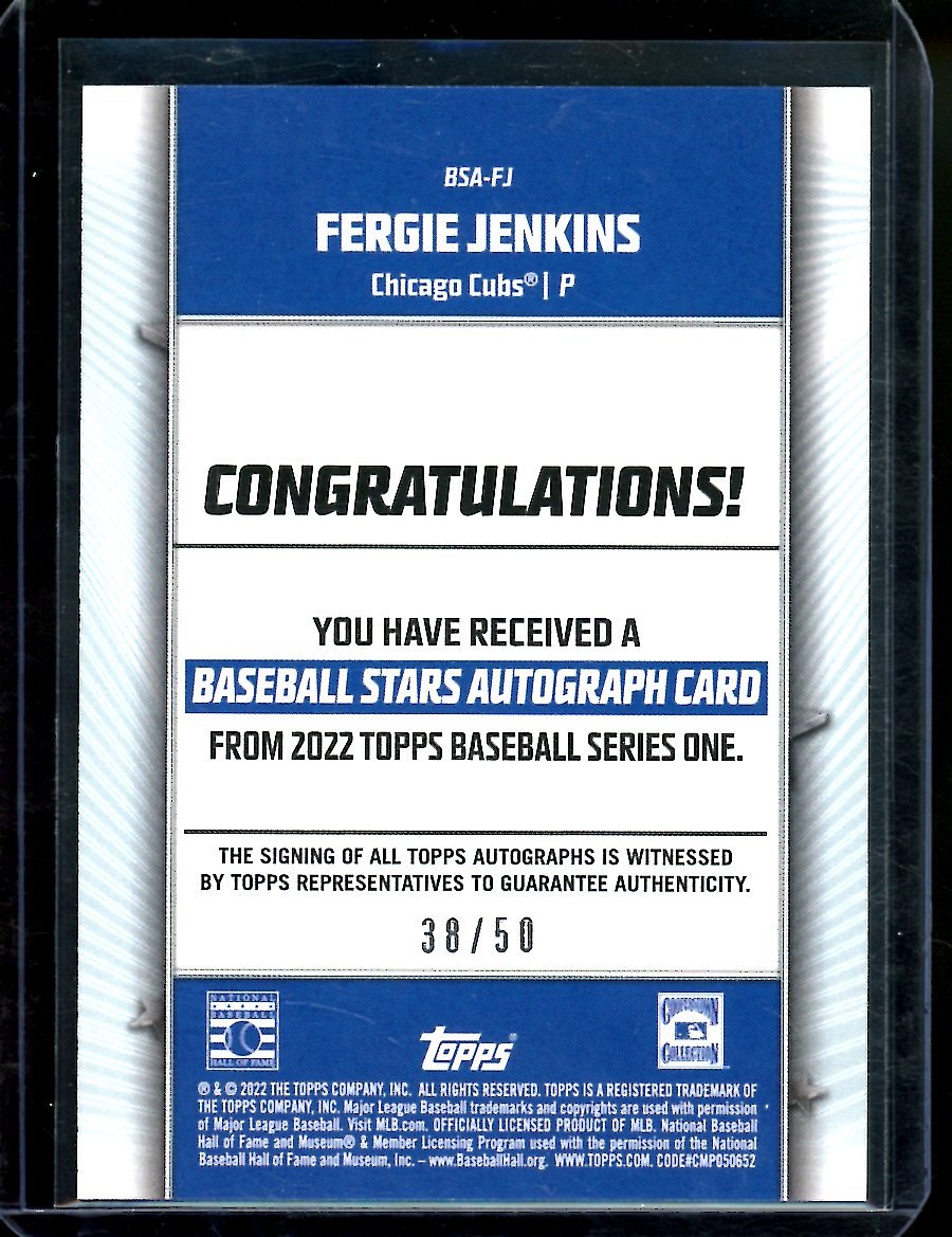 2022 Topps Fergie Jenkins Baseball Stars Auto Gold /50 Cubs