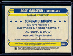 2022 Topps Jose Canseco 1987 Auto /50 Athletics
