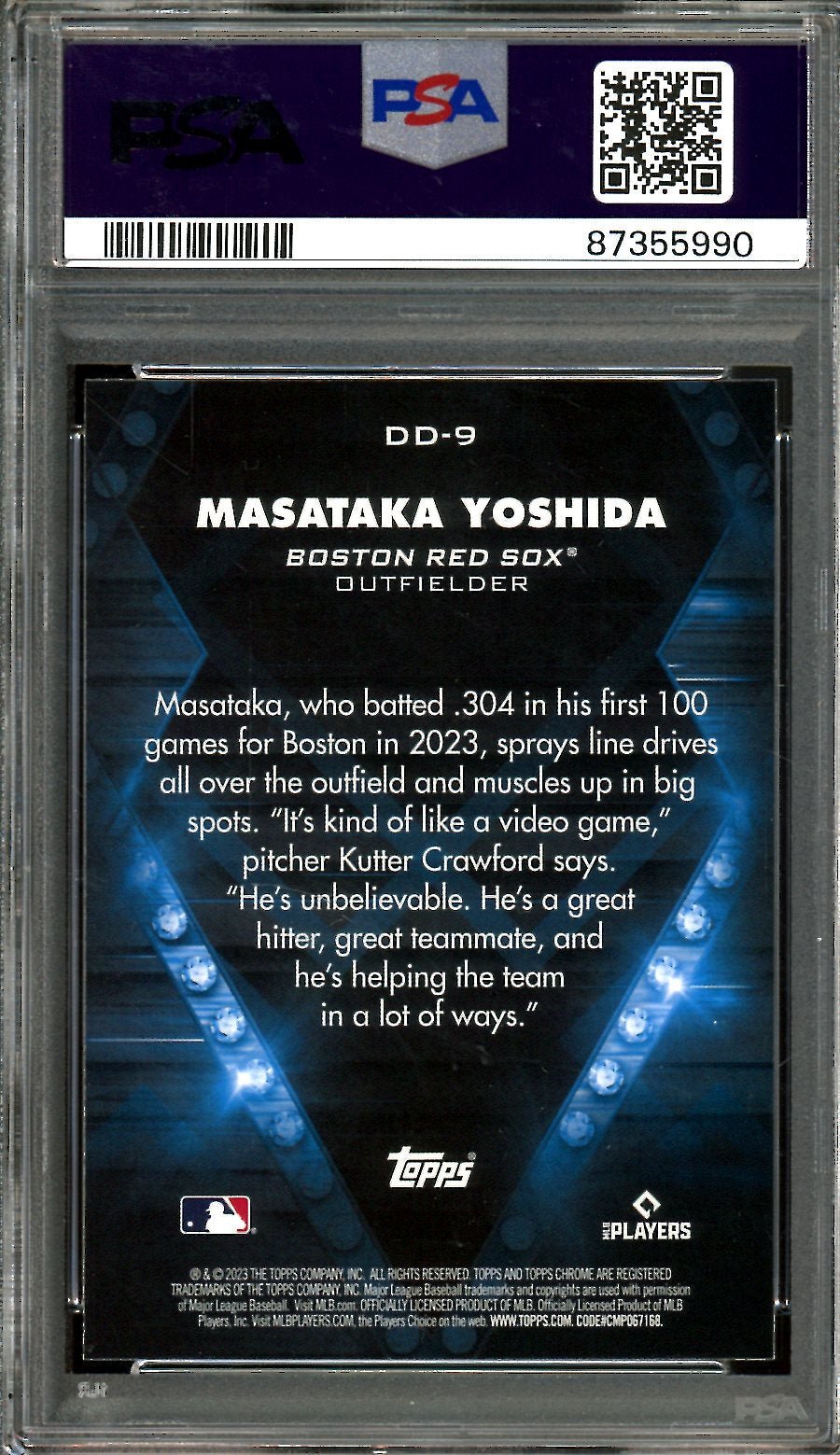 2023 Topps Chrome Masataka Yoshida Rookie Dominance PSA 10 Red Sox