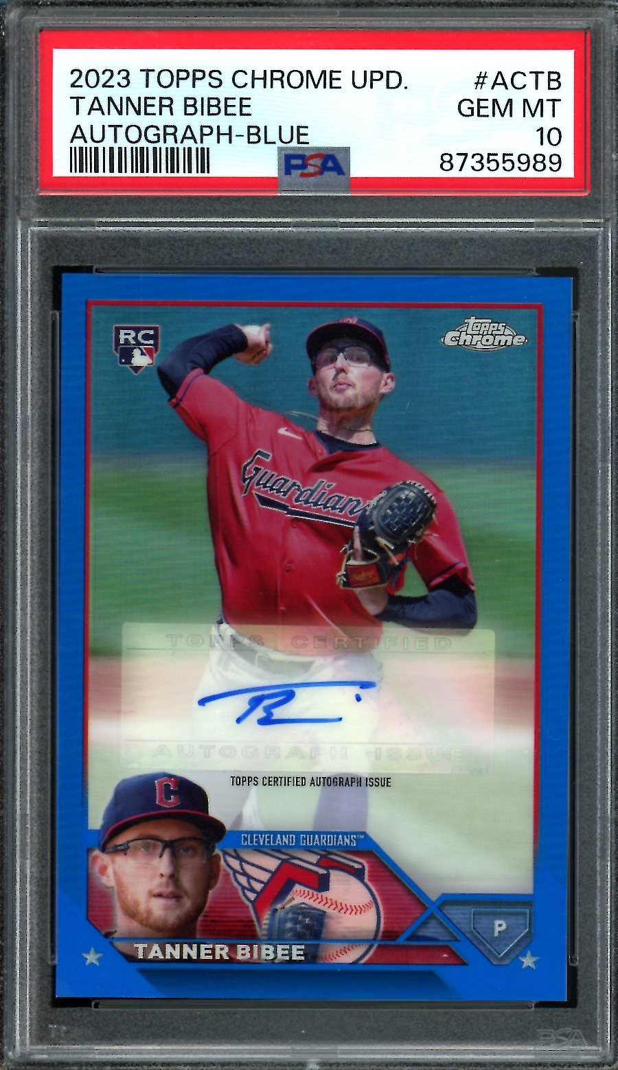 2023 Topps Chrome Tanner Bibee Rookie Auto Blue /150 PSA 10 Guardians