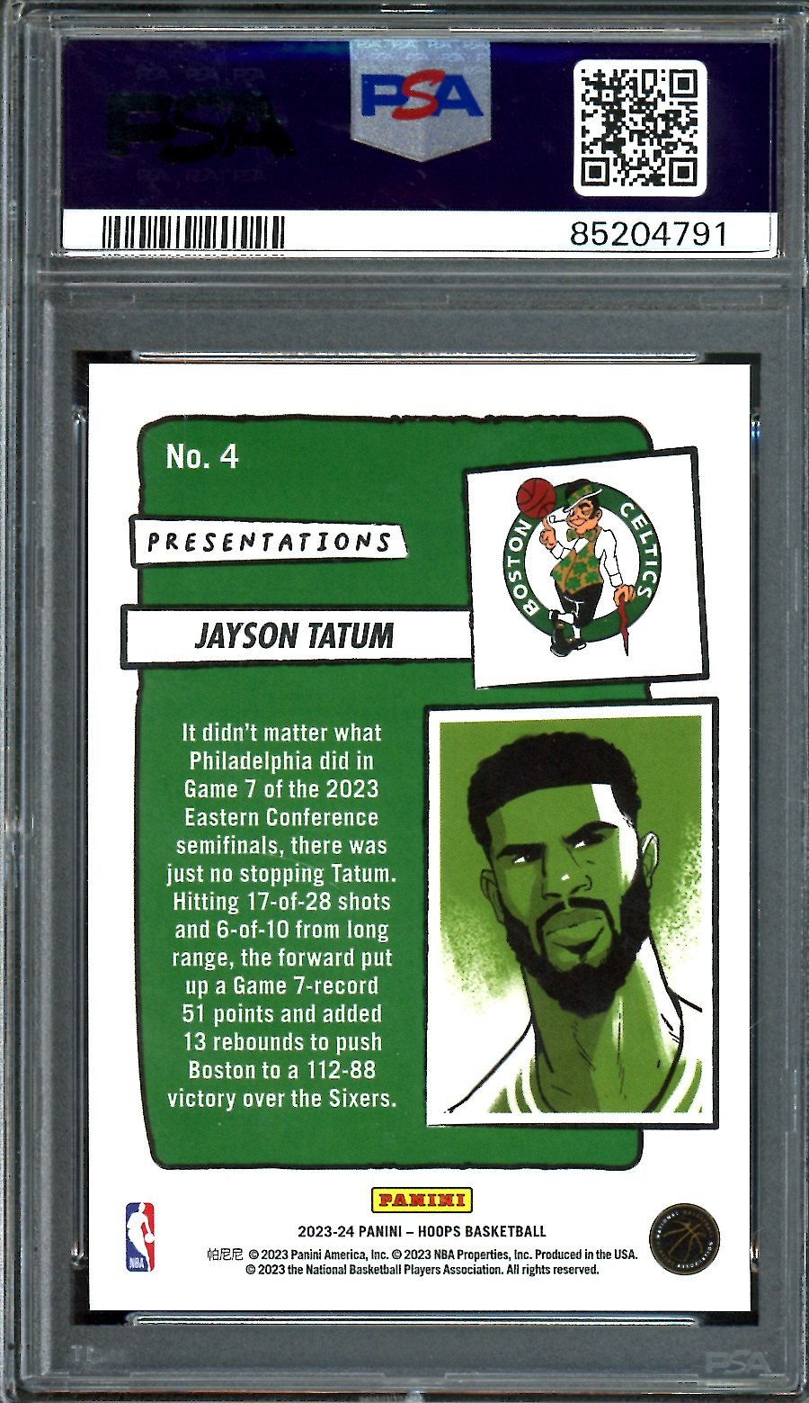 2023/24 Panini NBA Hoops Jayson Tatum Presentations SSP PSA 9 Celtics