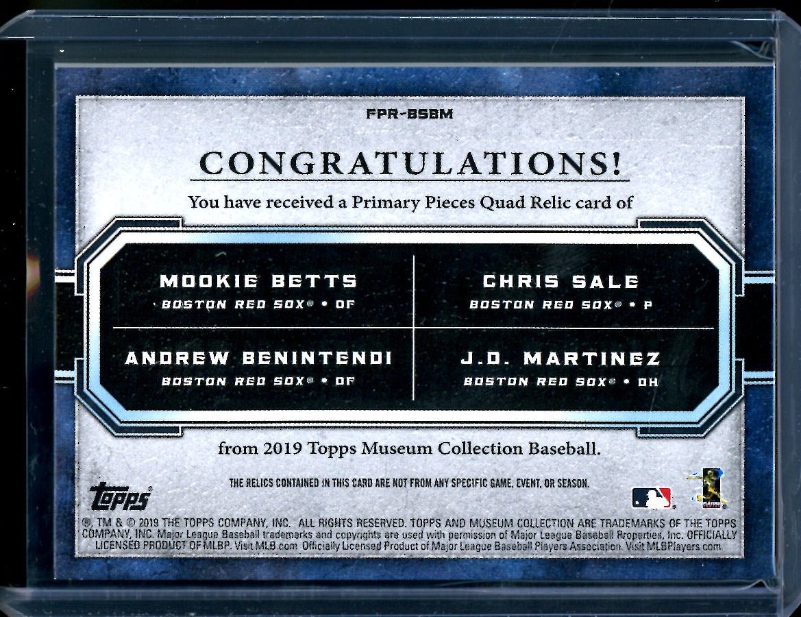 2019 Topps Museum Mookie Bets/Chris Sale/Andrew Benintendi/J.D. Martinez Quad Patch /75 Red Sox
