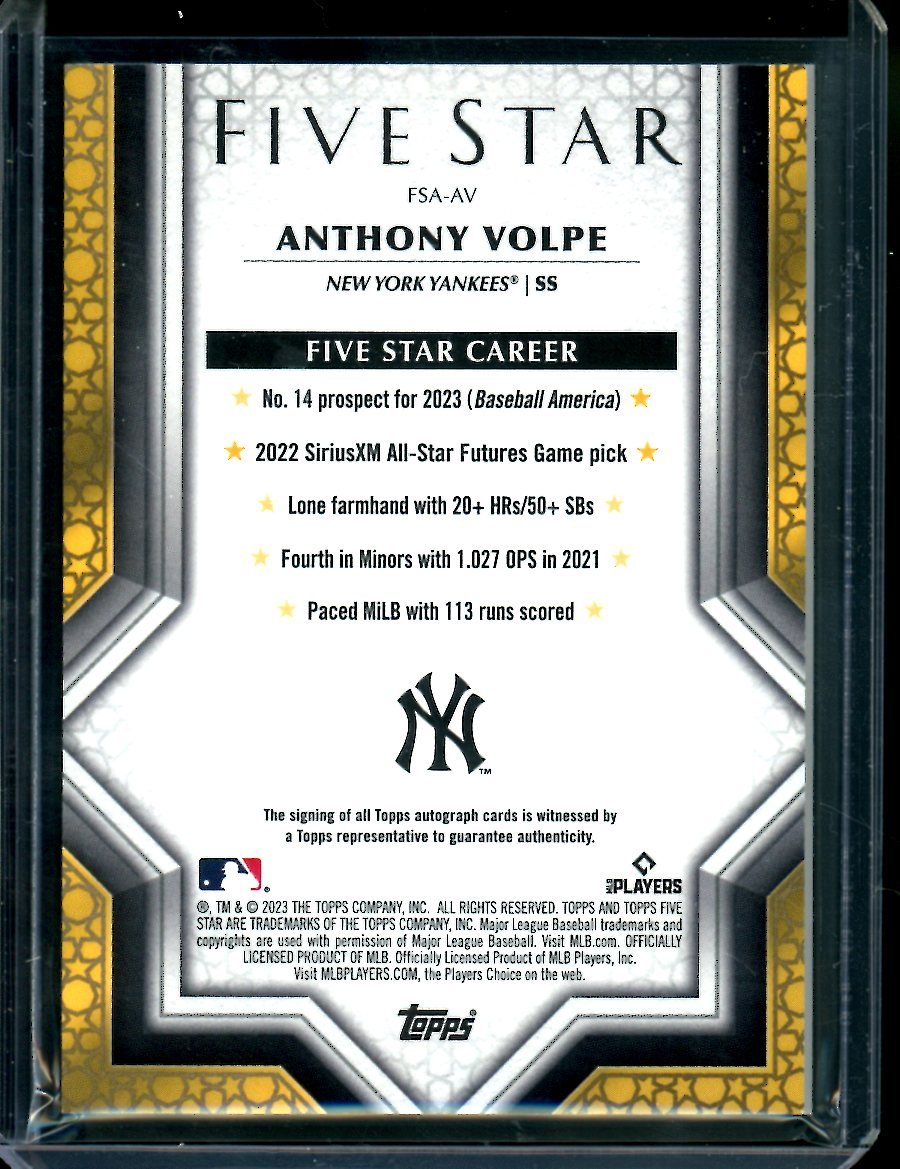 2023 Topps Five Star Anthony Volpe Rookie Auto Blue /25 Yankees