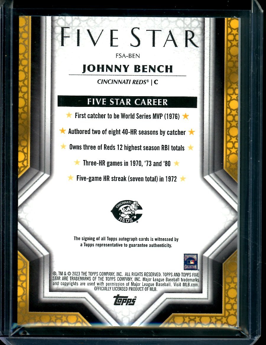 2023 Topps Five Star Johnny Bench Auto /75 Reds