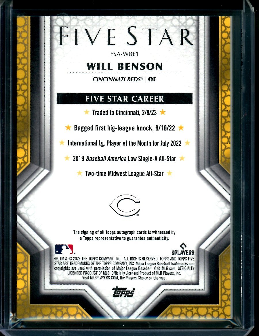 2023 Topps Five Star Will Benson Rookie Auto Reds