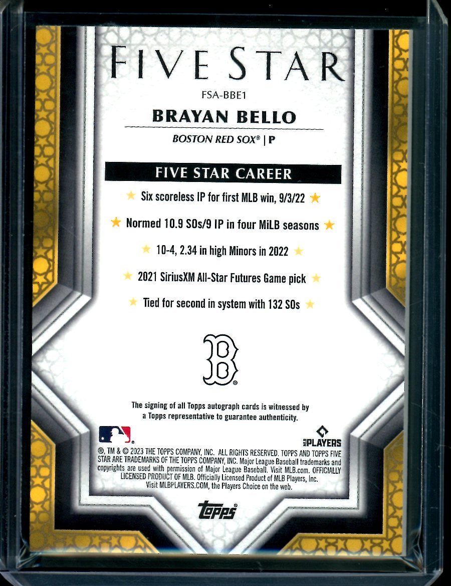 2023 Topps Five Star Brayan Bello Rookie Auto /75 Red Sox