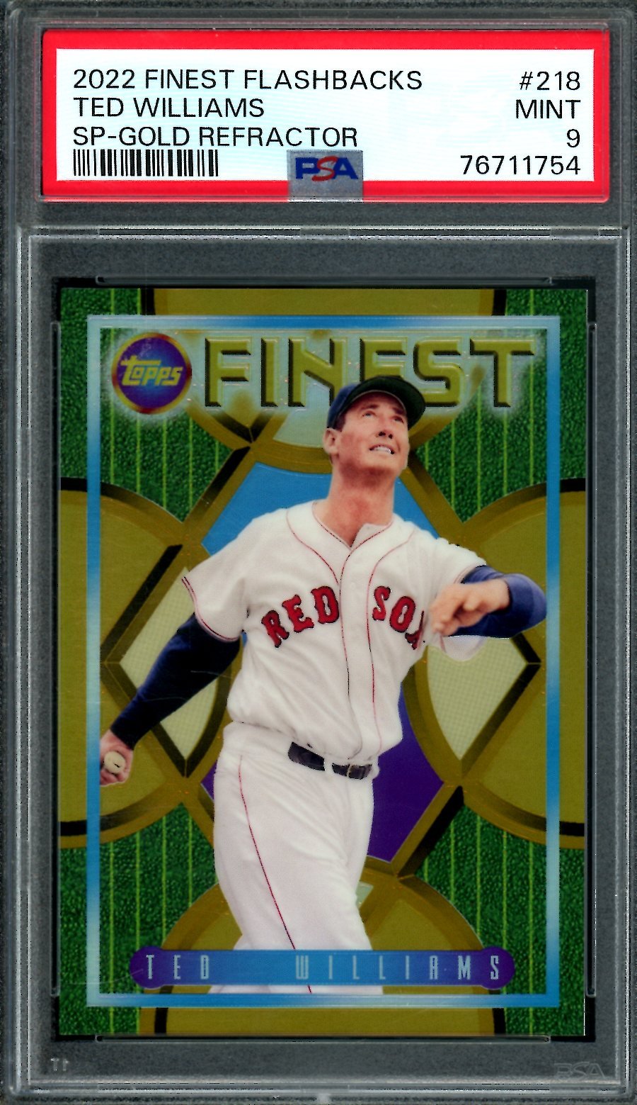2022 Topps Finest Flashbacks Ted Williams SP Gold Refractor /50 PSA 9 Red Sox