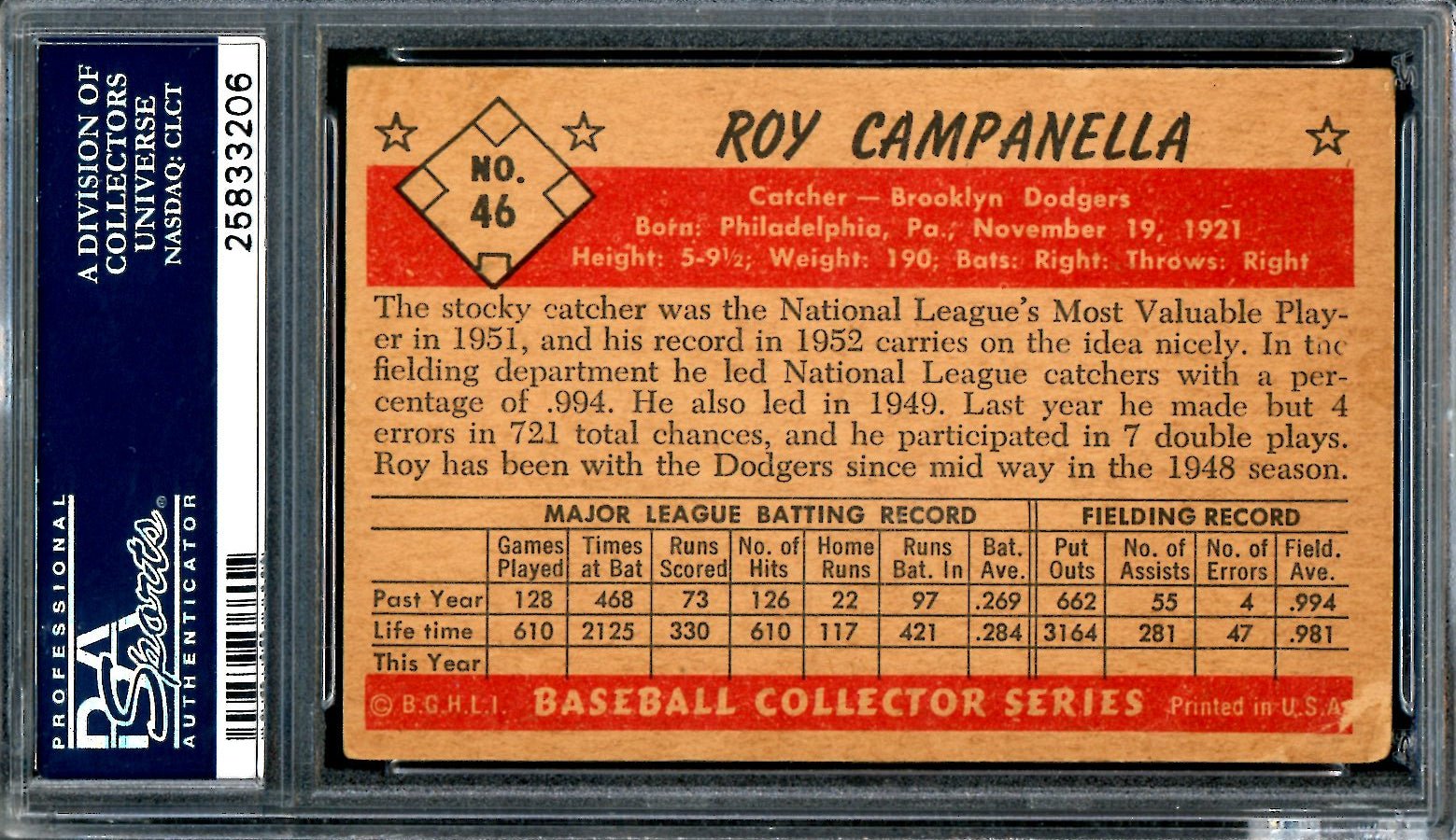 1953 Bowman Color Roy Campanella #46 PSA 3 Dodgers