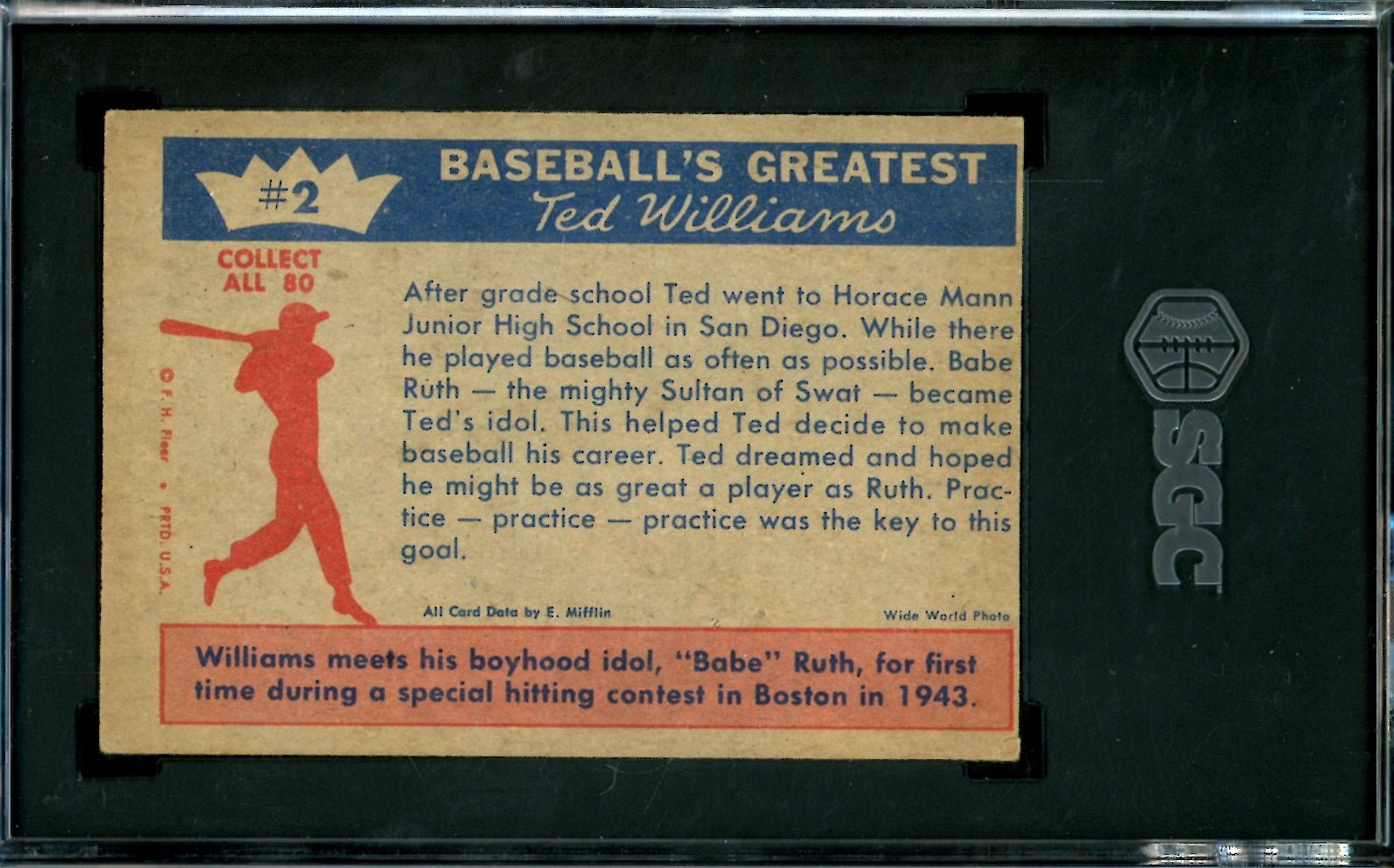 1959 Fleer Ted Williams/Babe Ruth "Ted's Idol" SGC 2 Red Sox