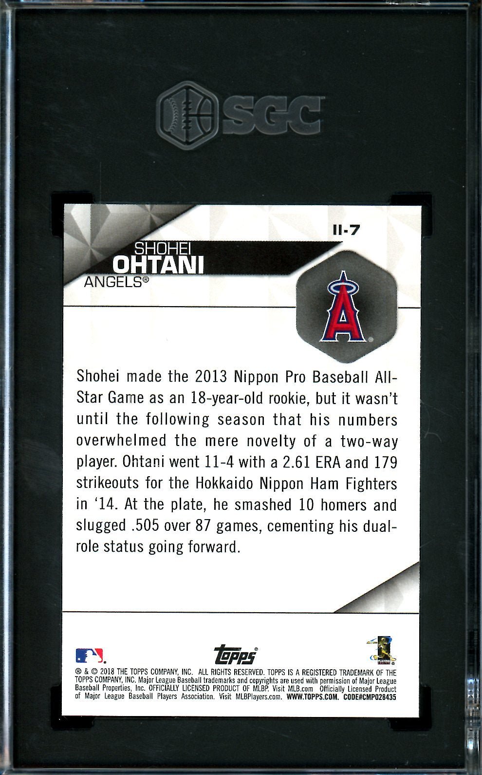 2018 Topps Shohei Ohtani Rookie Instant Impact SGC 10 Angels