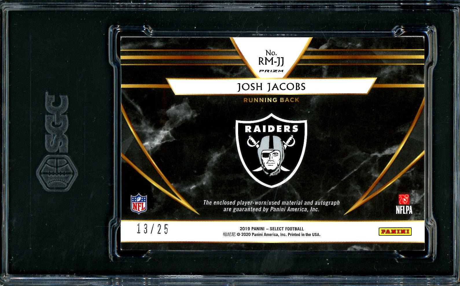 2019 Panini Select Josh Jacobs Rookie RPA Purple /25 SGC 9 Raiders