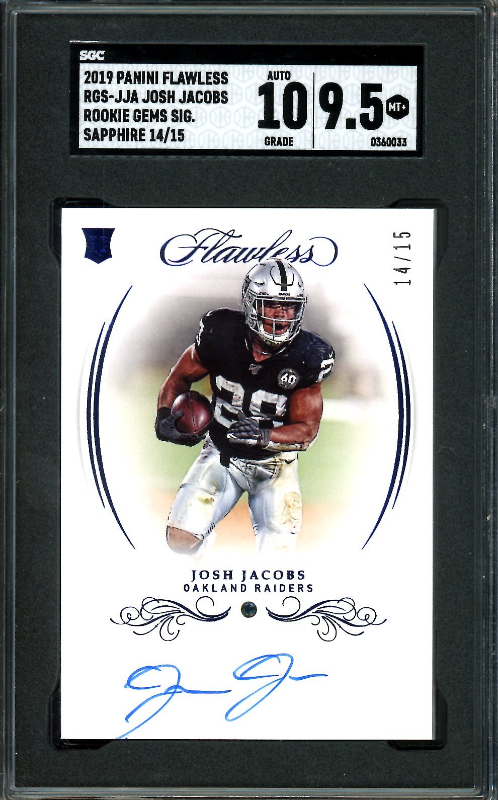 2019 Panini Flawless Josh Jacobs Rookie Sapphire Auto /15 SGC 9.5 Raiders