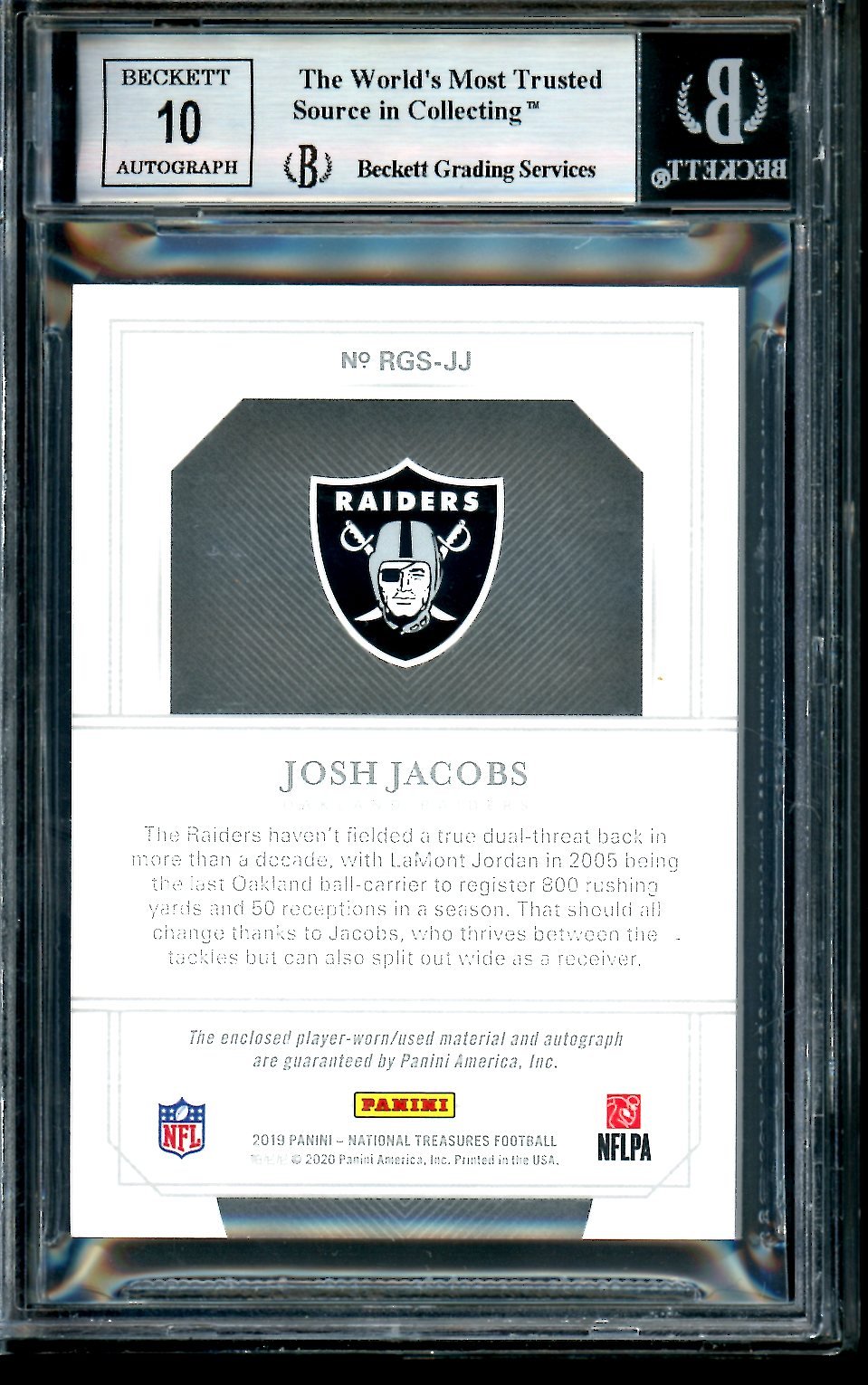 2019 Panini National Treasures Josh Jacobs Rookie Glove RPA /25 BGS 9 Raiders