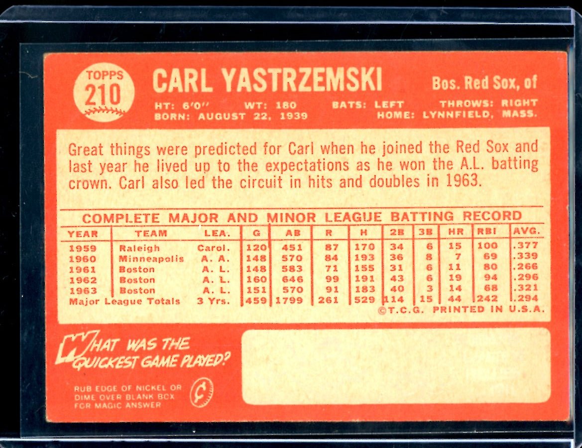 1964 Topps Carl Yastrzemski #210 Red Sox