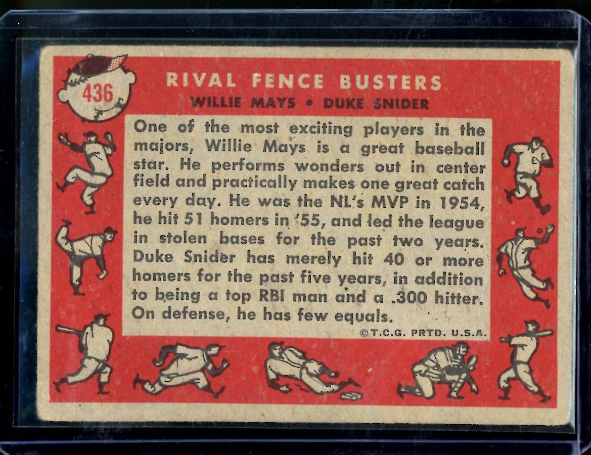 1958 Topps Willie Mays/Duke Snider Rival Fence Busters #436