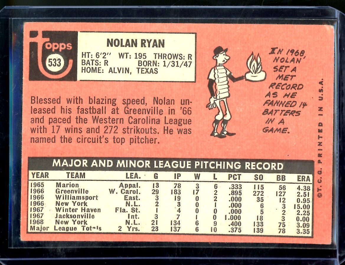1969 Topps Nolan Ryan #533 Mets 2