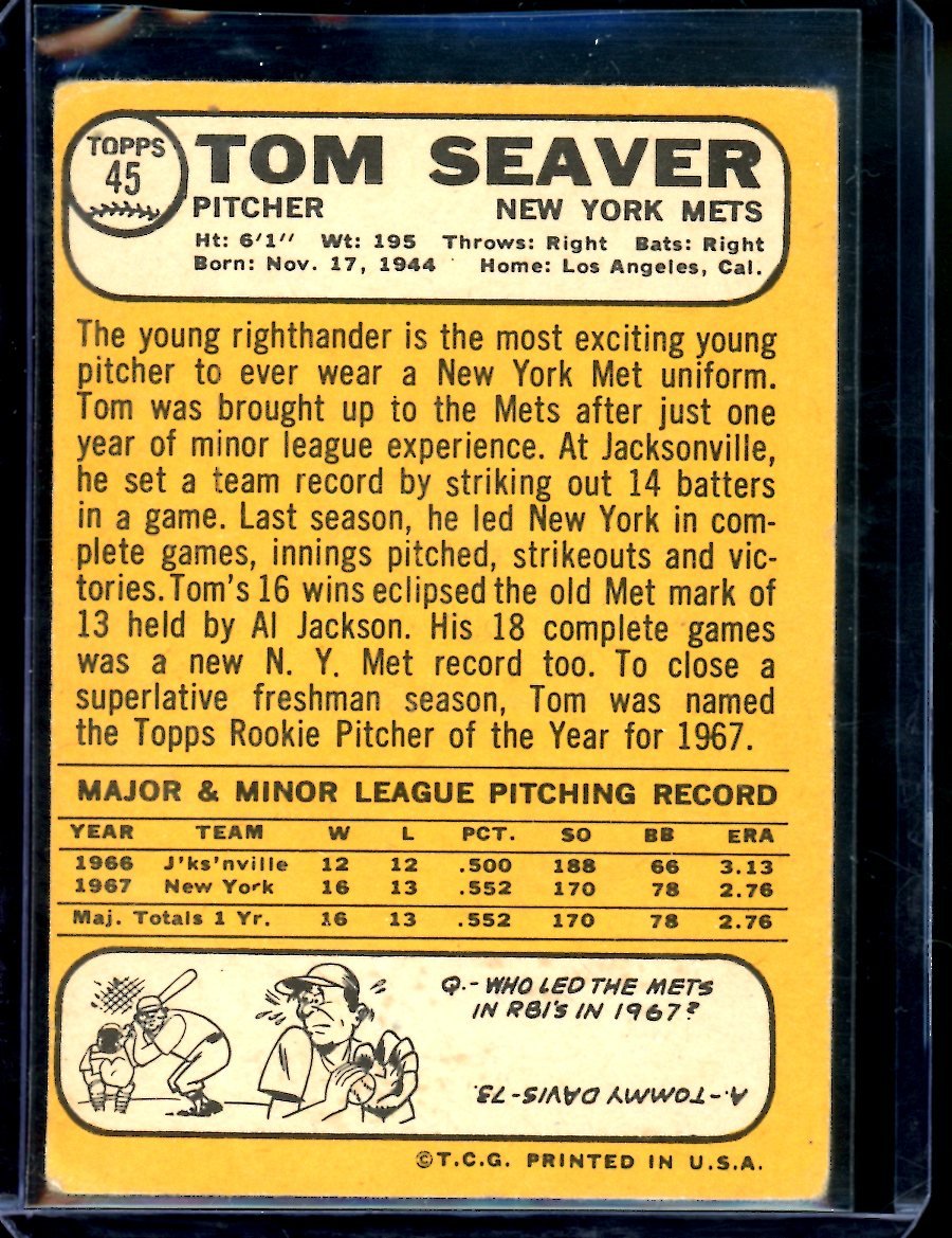 1968 Topps Tom Seaver #45 Mets