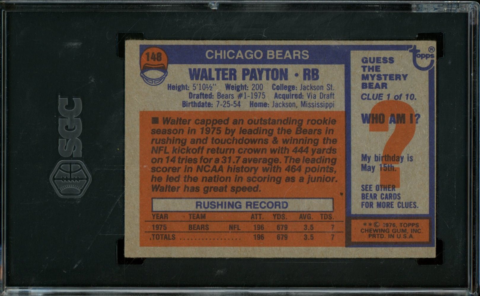 1976 Topps Walter Payton Rookie #148 SGC 5 Bears
