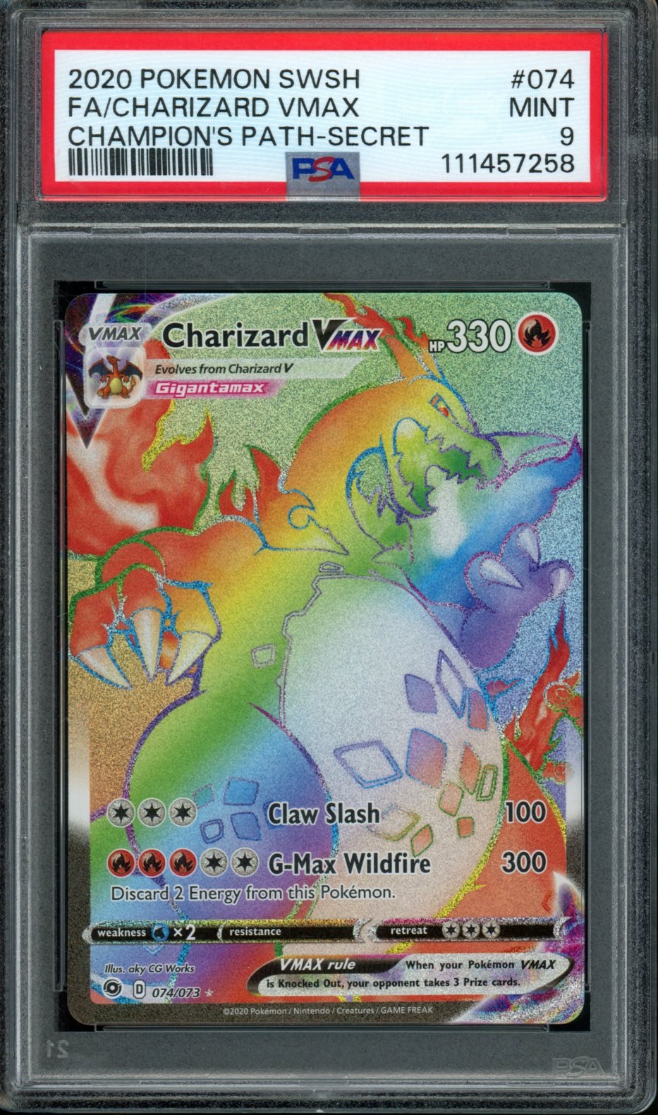 2020 Pokemon SWSH Champions Path Charizard Vmax #074 Secret Rare PSA 9