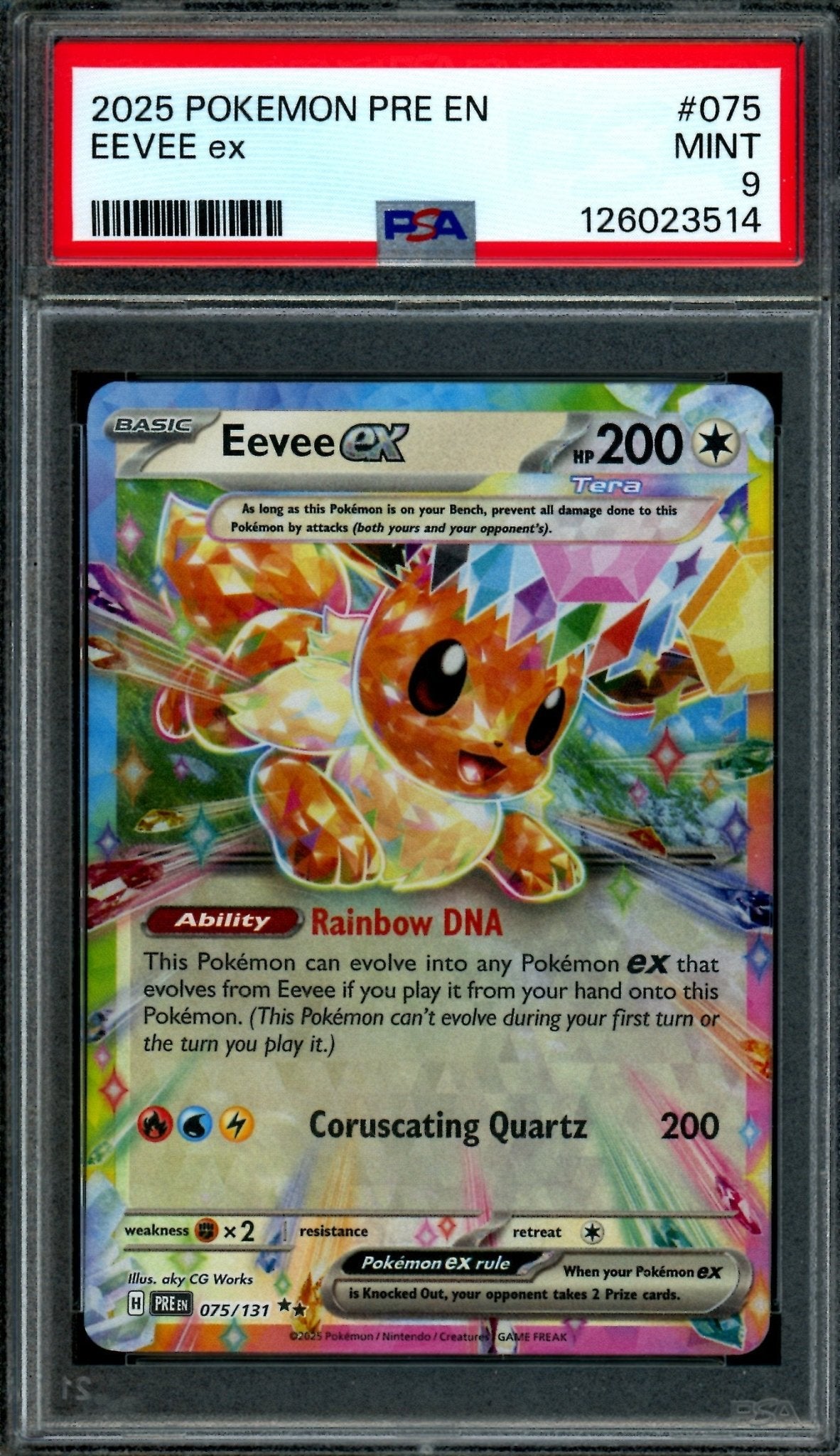 2025 Pokemon Prismatic Evolutions Eevee EX 075/131 PSA 9