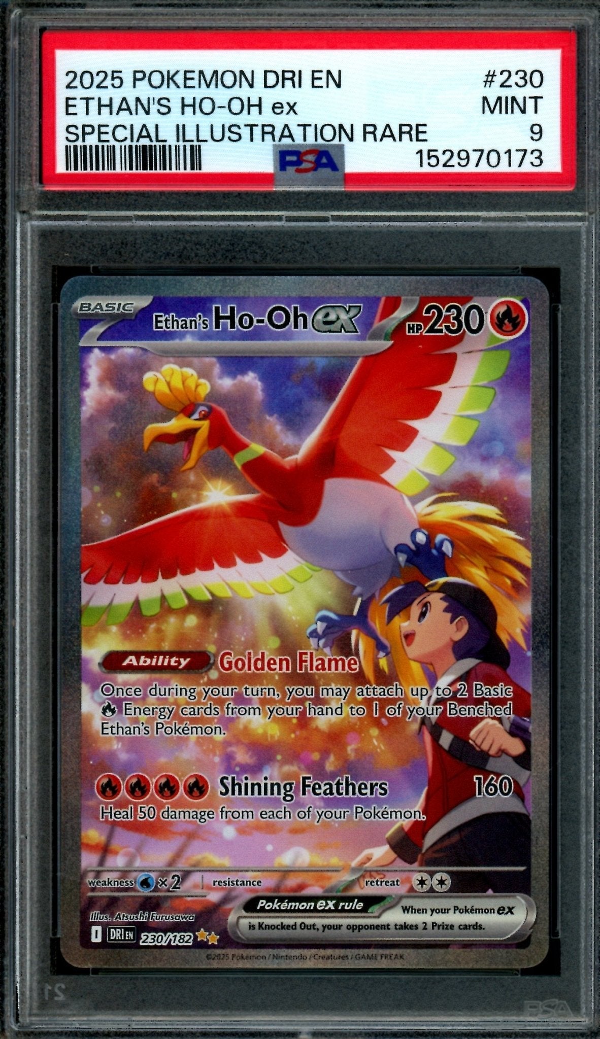2025 Pokemon Destined Rivals Ethan's Ho-Oh EX SIR 230/182 PSA 9