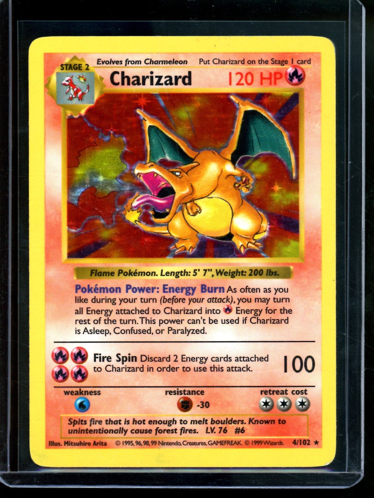 1999 Pokemon Base Set Charizard Holo Shadowless MP-HP 4/102