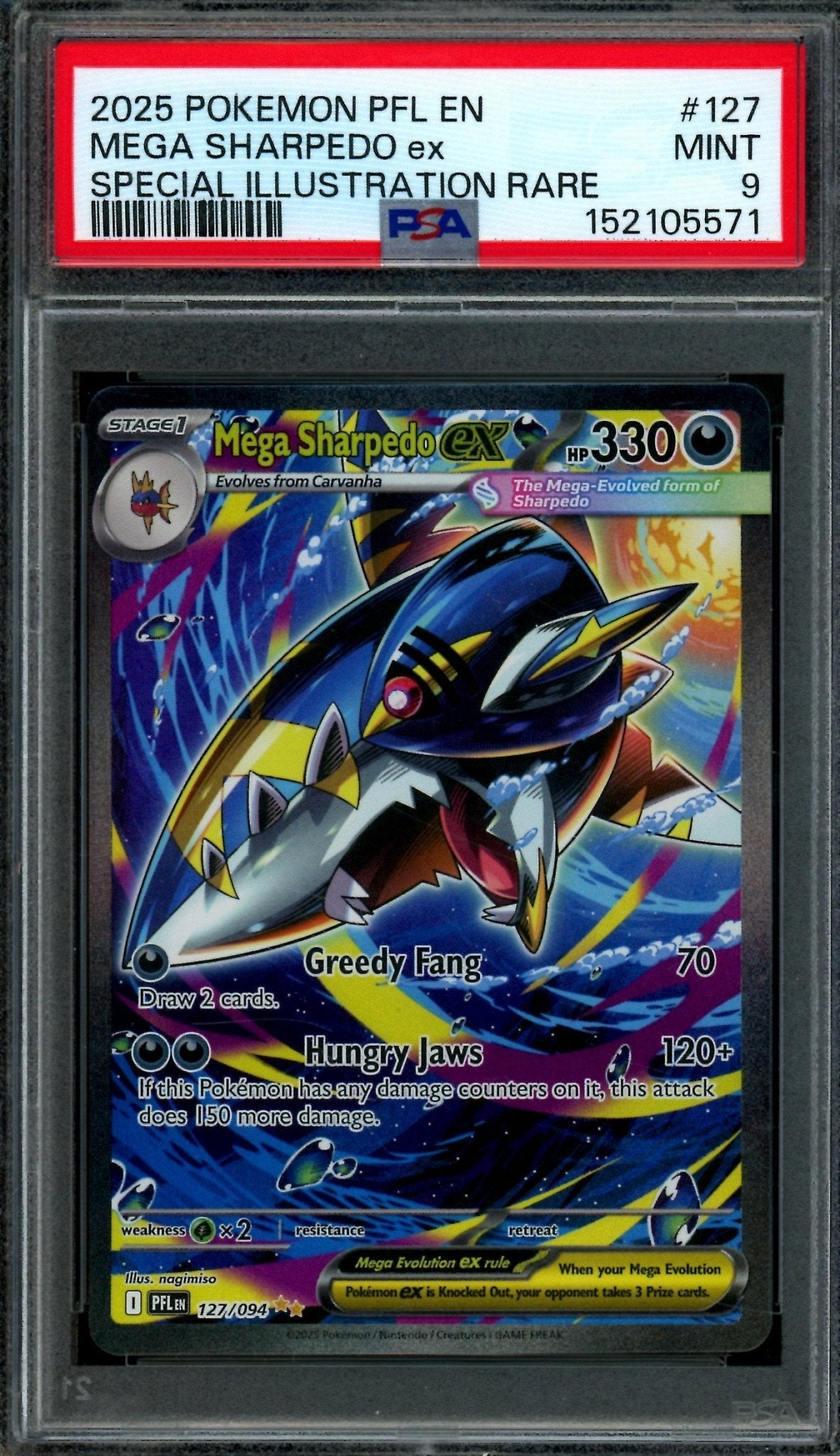 2025 Pokemon Phantasmal Flames Mega Sharpedo EX 127/094 PSA 9